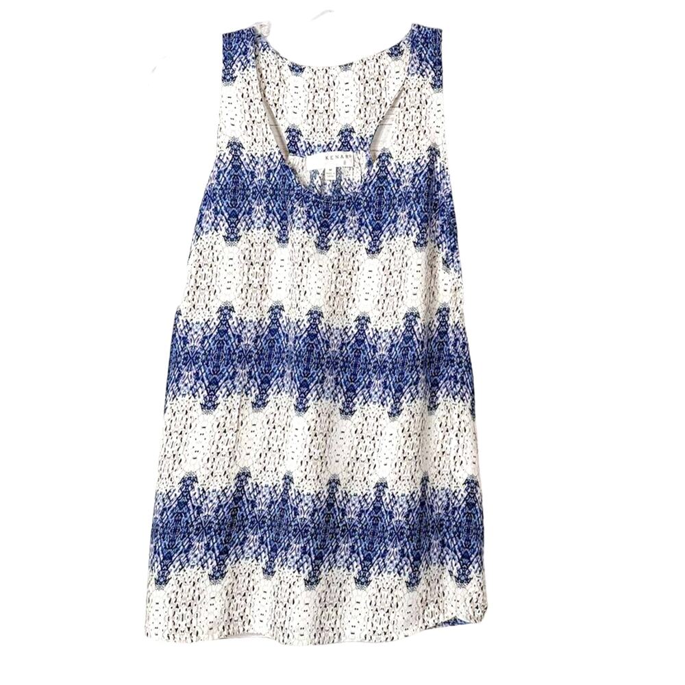 Kenar Women's Patterned Racerback Sleeveless Tank Top Blue White Size Medium